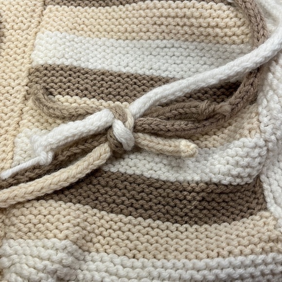 Handmade Color Block Knitted Shoulder Tote Bag Handkerchief Edge Boho Tote - Picture 10 of 10